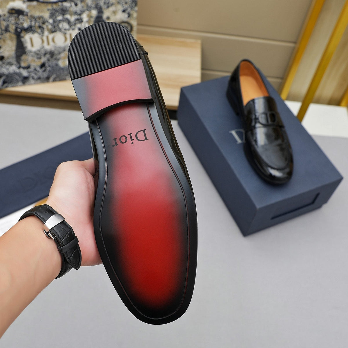 Dior Black Glossy Slip-On Loafers — back
