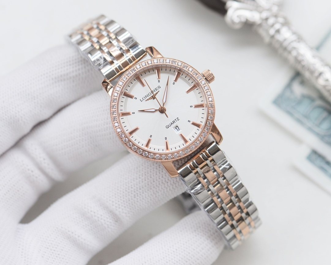 Longines Two Tone Silver White Dial Bracelet Couple Watch Set — hero