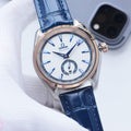 OMEGA Blue Rose Gold White Dial Leather Strap Watch — hero