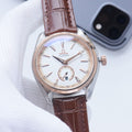 OMEGA Brown Rose Gold White Dial Leather Strap Watch — hero