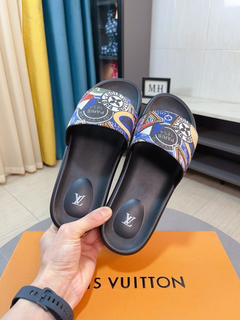 Louis Vuitton Multicolor Graphic Strap Slide Sandals — front