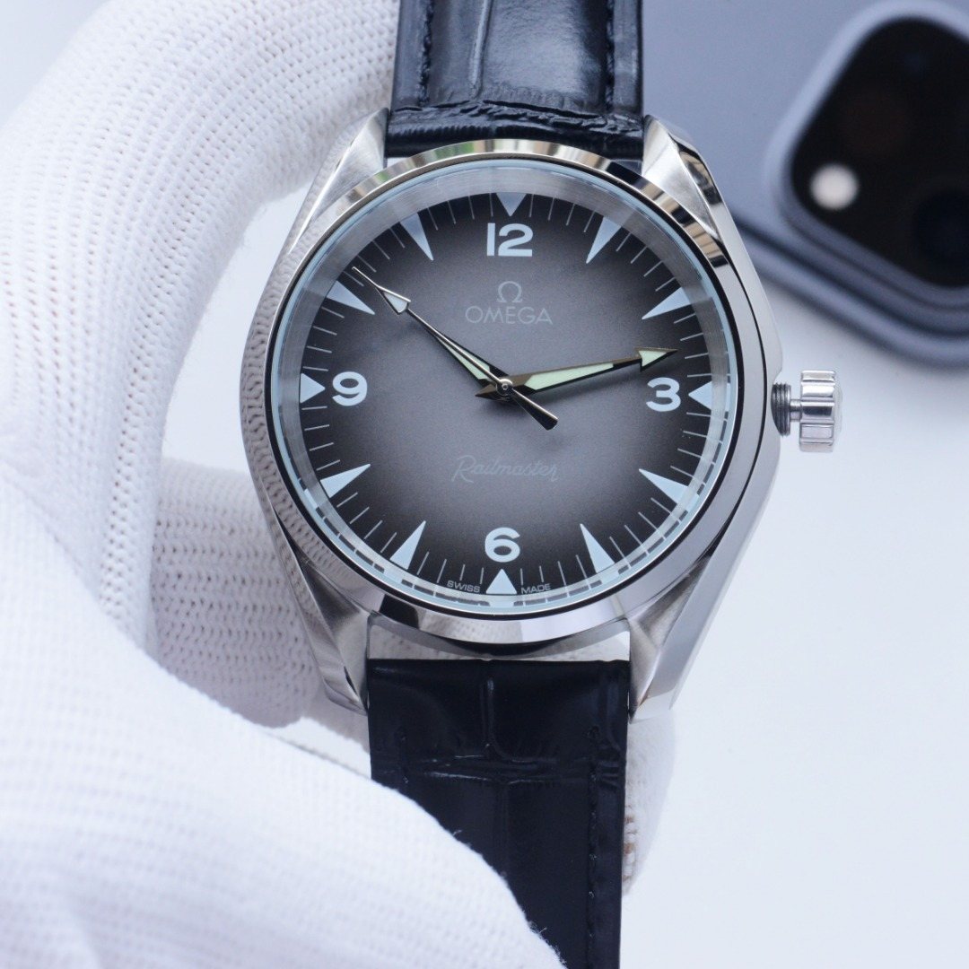 OMEGA Black Leather Strap Watch — hero