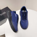 BOSS Navy Blue Knit Running Shoes — hero