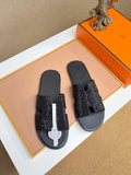 Hermès Black Textured H Slide Sandals — hero
