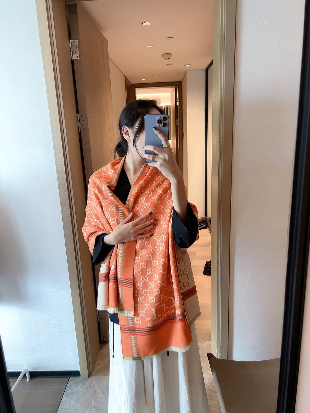 Gucci Reversible GG Pattern Wool Scarf — model