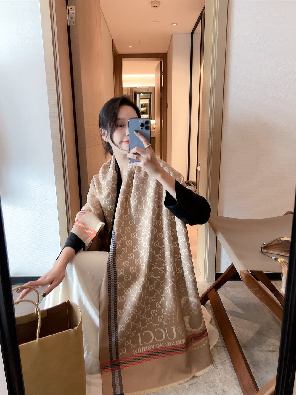Gucci Reversible GG Pattern Wool Scarf — model