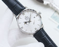 Omega Black White Dial Leather Strap Watch — front