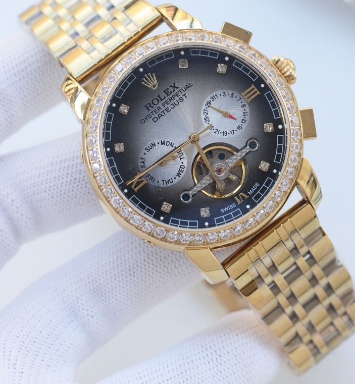 ROLEX Gold Black Dial Bracelet Watch — hero
