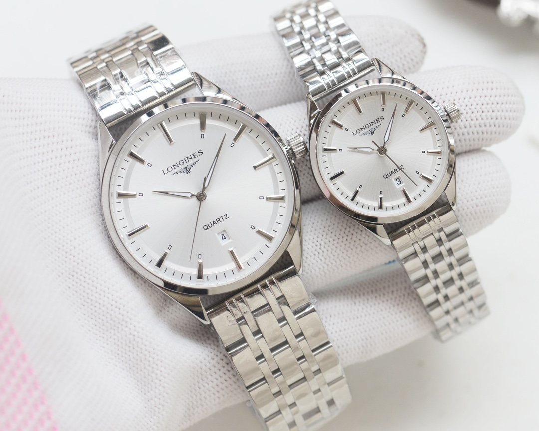 Longines Silver White Dial Couple Watch Set — front