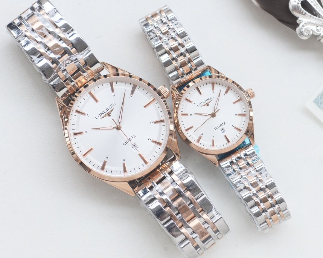 Longines Rose Gold White Dial Couple Watch Set — hero