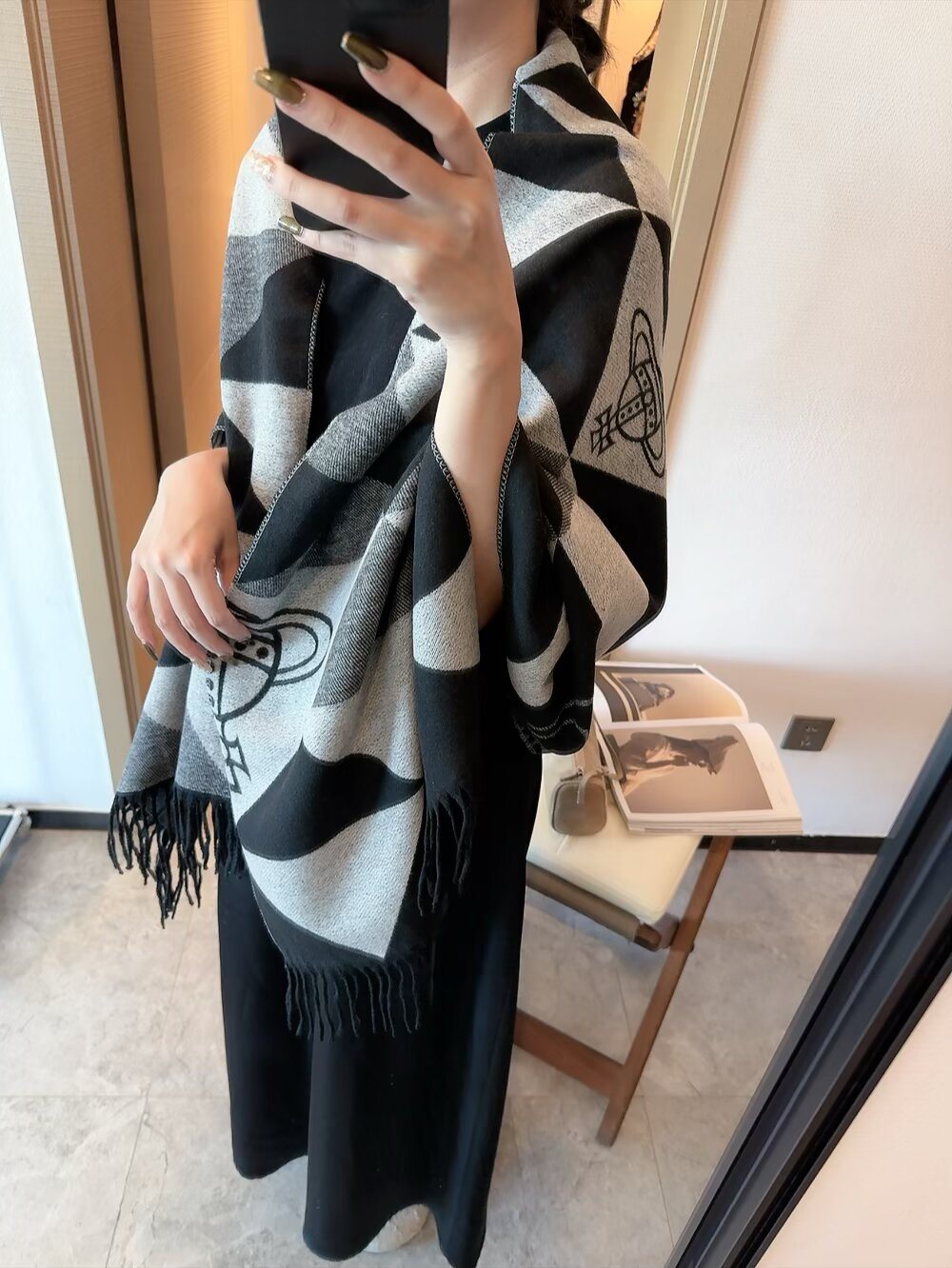 Vivienne Westwood Blush Pink Geometric Scarf — detail