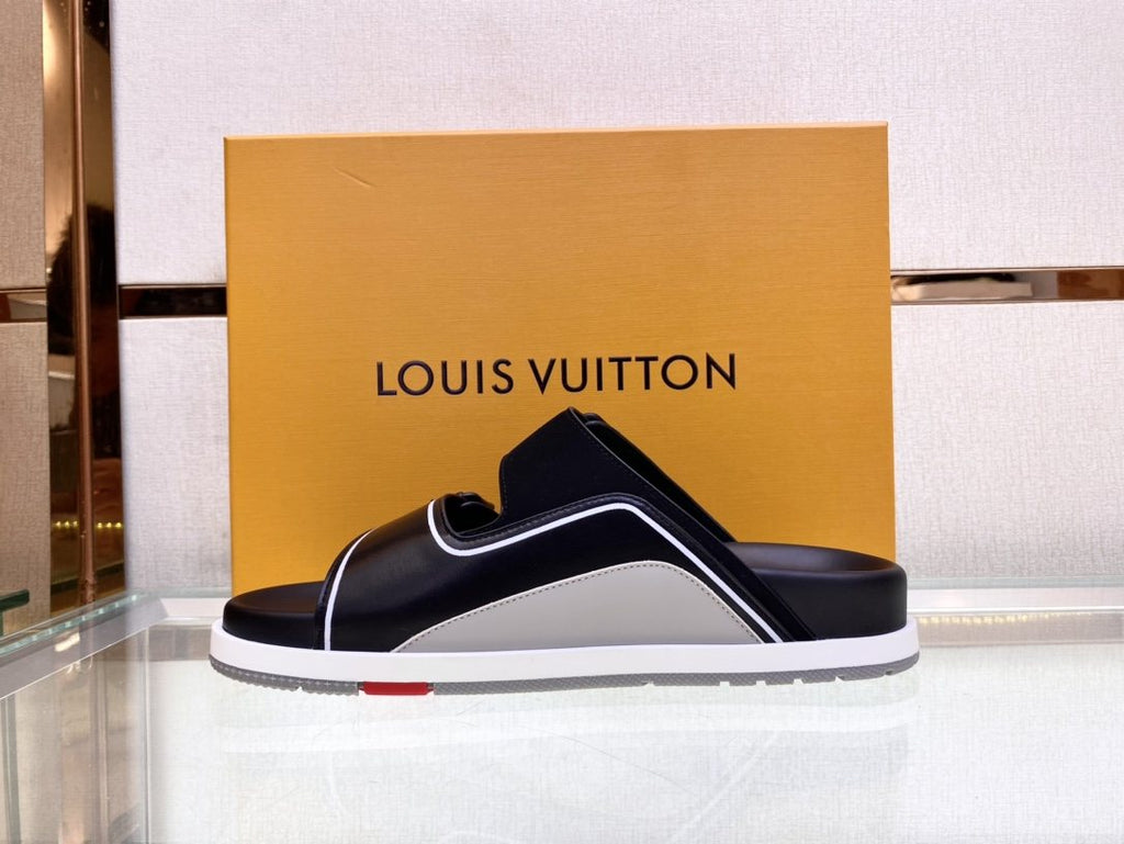 Louis Vuitton Black Two-Strap Slide Sandals — side