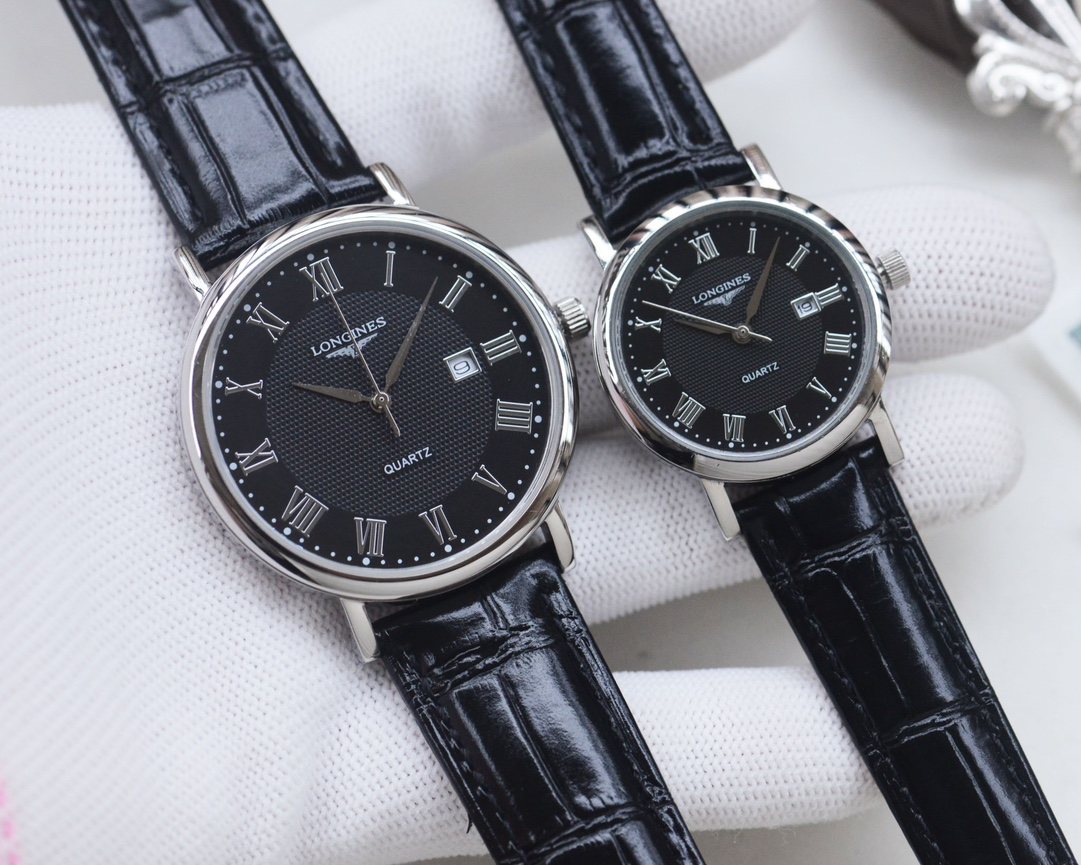 Longines Rose Gold Silver Black Dial Bracelet Couple Watch Set — hero