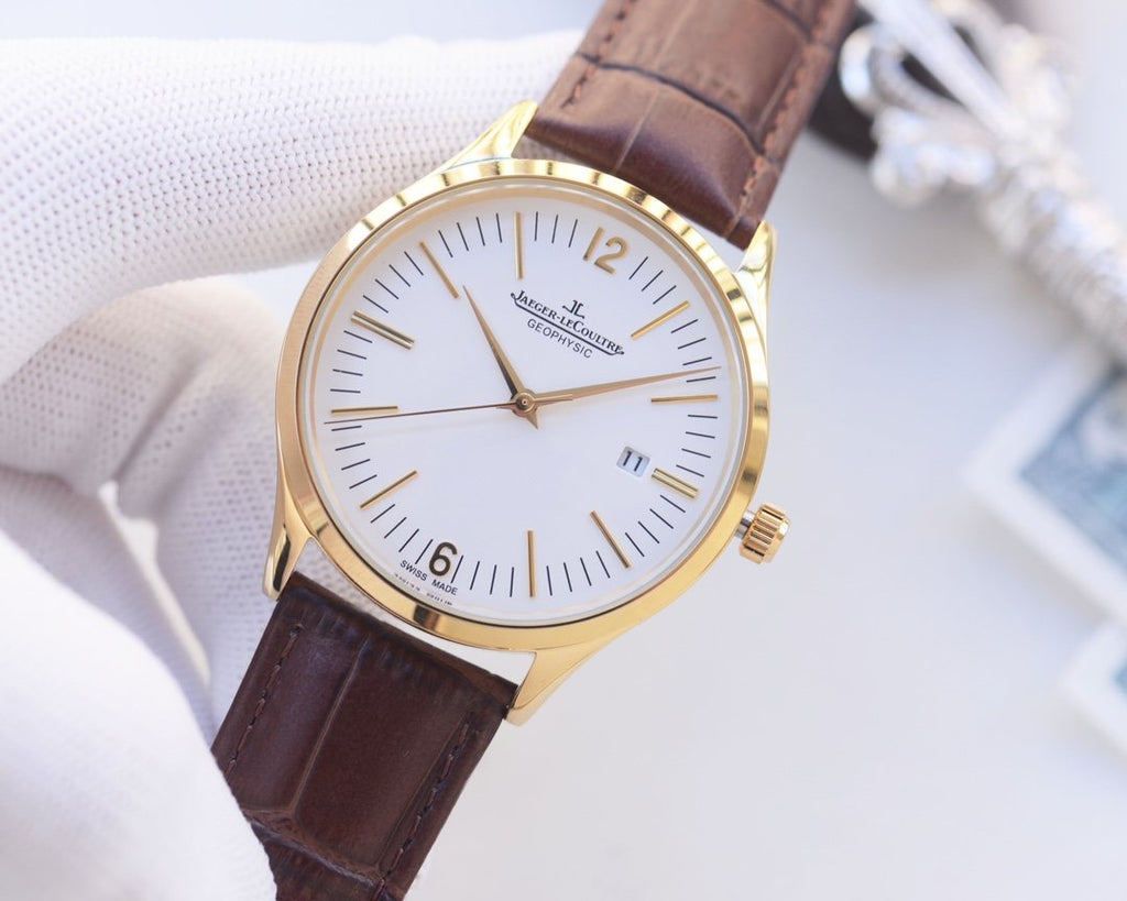 Jaeger-LeCoultre Gold Brown White Dial Strap Watch — hero