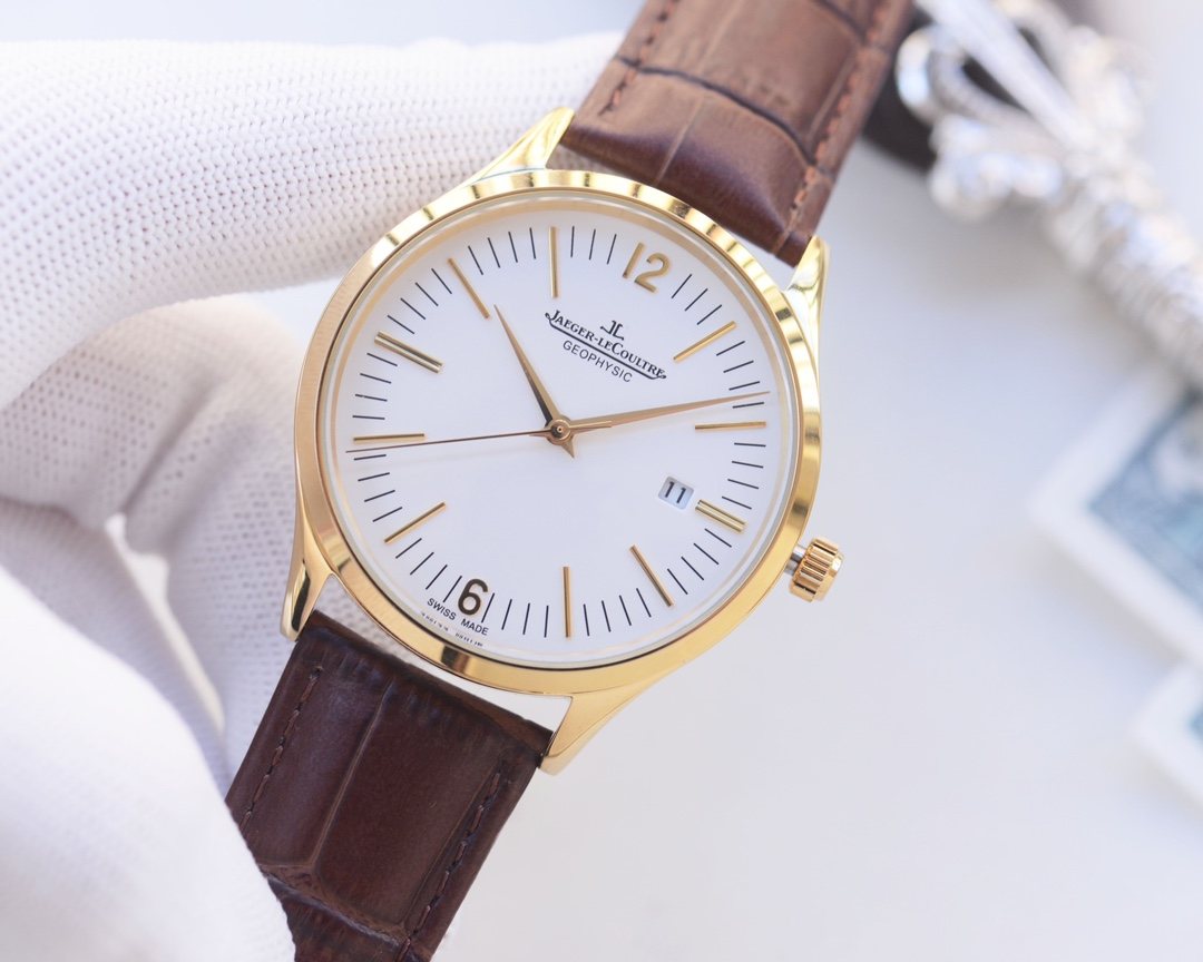 Jaeger-LeCoultre Gold Brown White Dial Strap Watch — hero