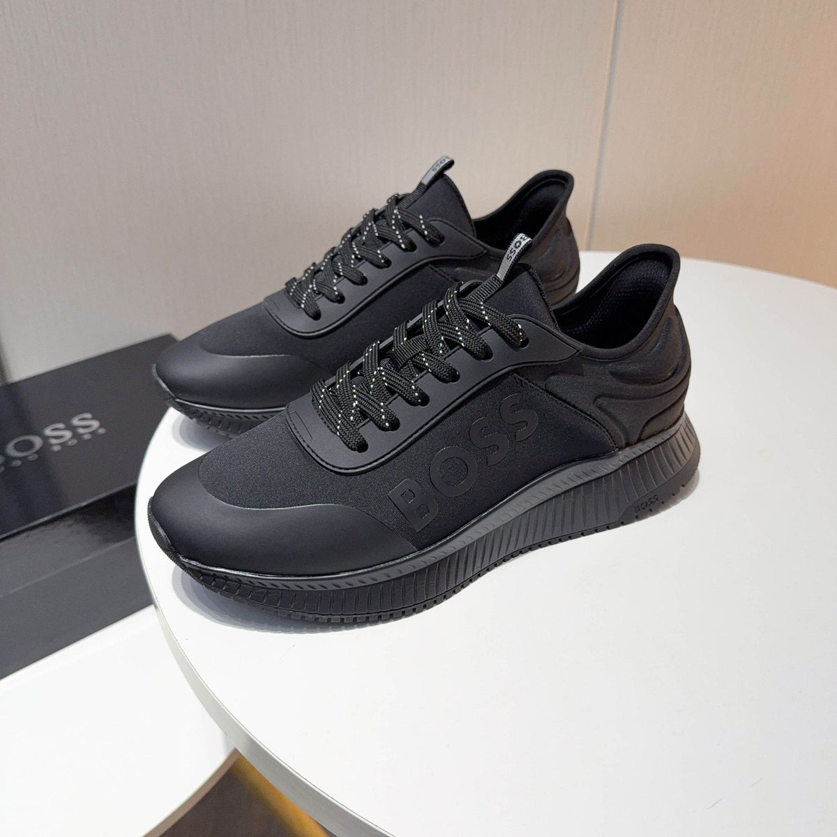 BOSS Black Knit-Look Low-Top Sneakers — side