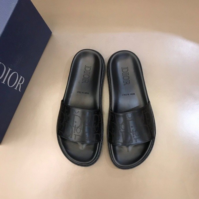 Dior Black Embossed Strap Slide Sandals — hero