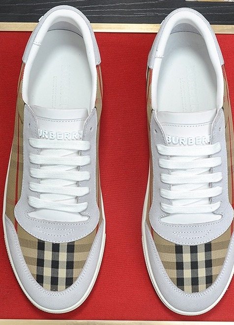 Burberry White and Beige Plaid Low-Top Sneakers — front