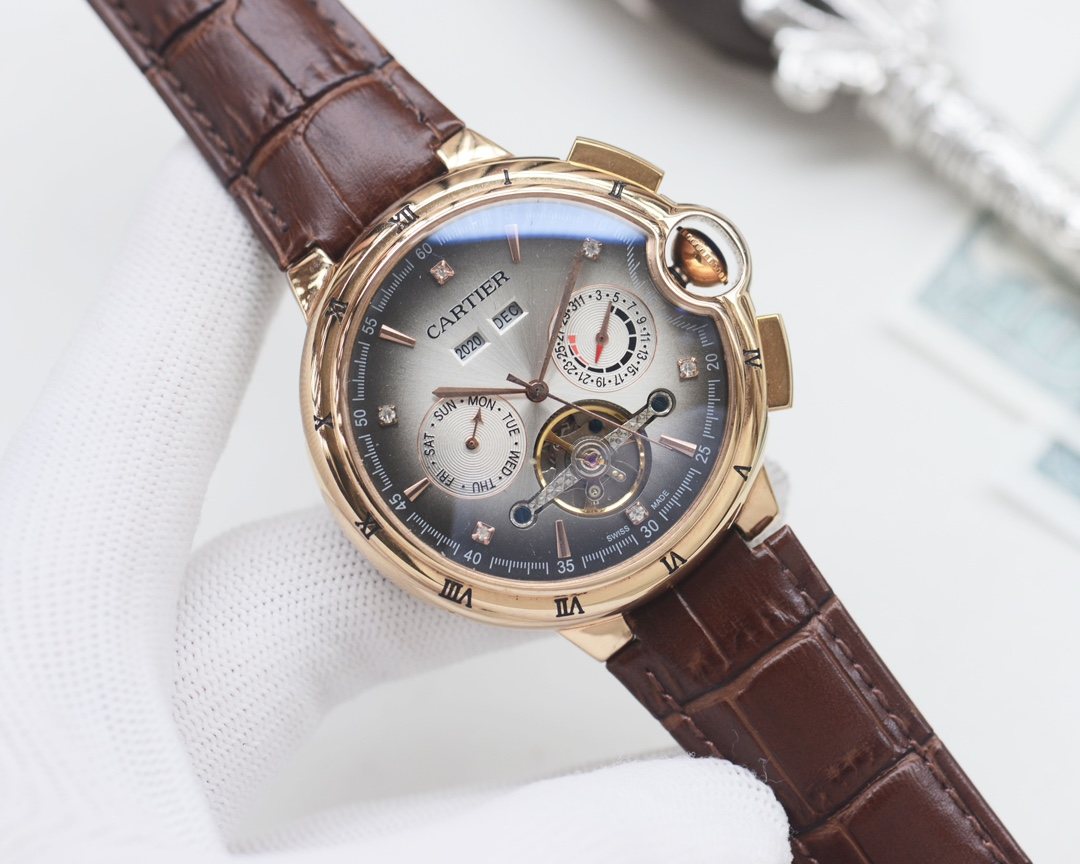 Cartier Rose Gold Brown White Dial Strap Watch — hero