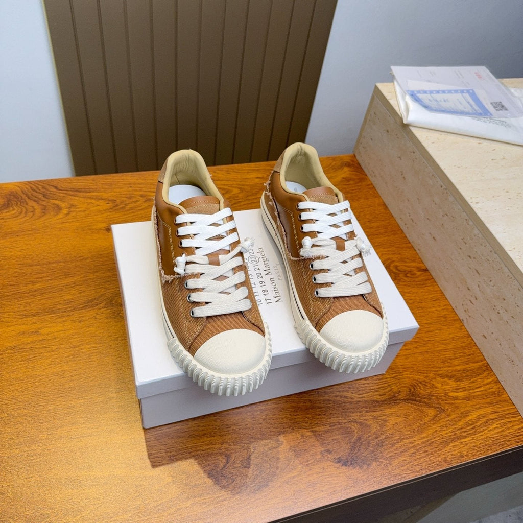 Maison Margiela Brown Off-White Low-Top Sneakers — front