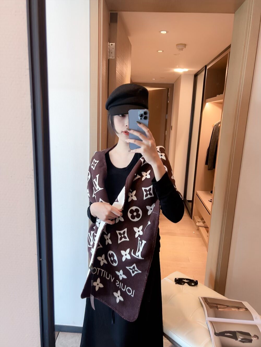 Louis Vuitton Monogram Trim Scarf — model