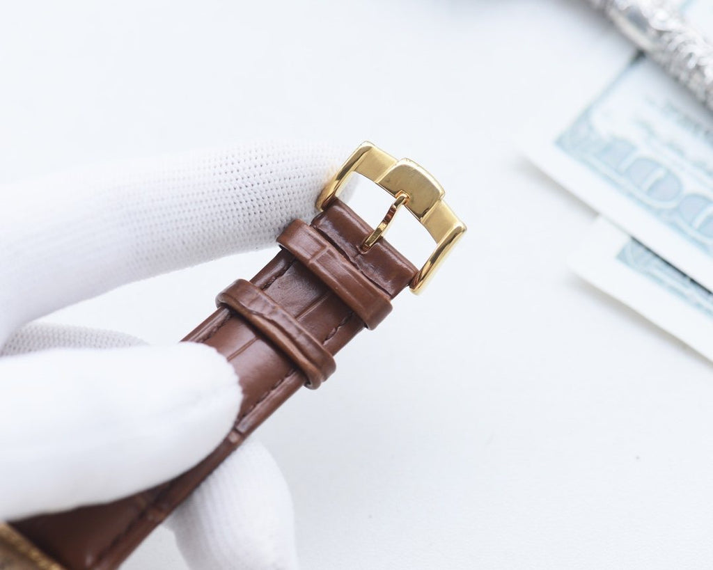 Longines Gold Brown Strap Watch — detail
