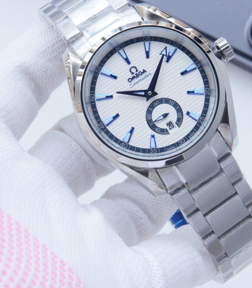 Omega Silver Blue White Dial Bracelet Watch — hero