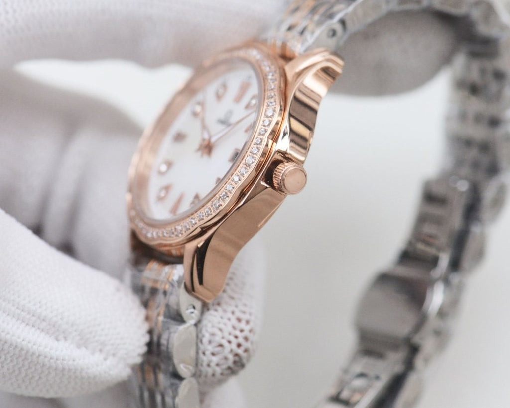OMEGA Two Tone Rose Gold White Dial Watch — side