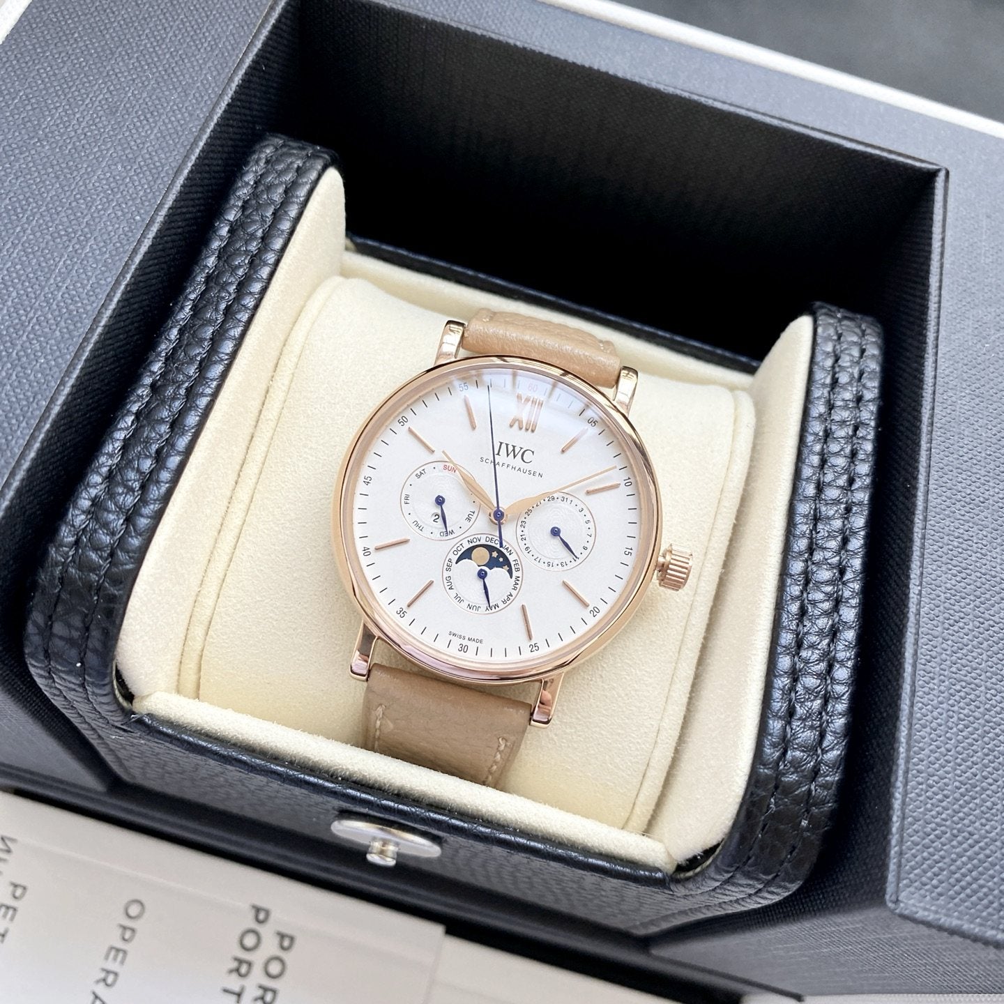 IWC Rose Gold White Dial Strap Watch — hero