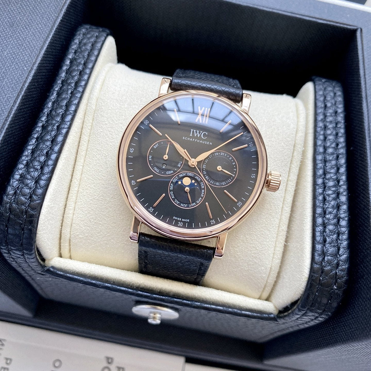 IWC Rose Gold Blue Dial Strap Watch — hero