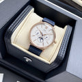 IWC Rose Gold Blue White Dial Strap Watch — hero