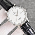 Omega Silver Black White Dial Strap Watch — hero