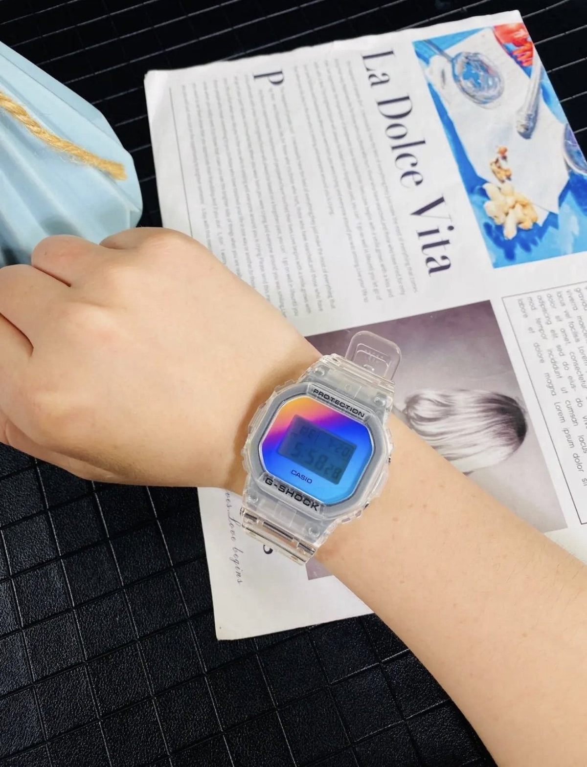 CASIO Clear Iridescent Digital Watch — model