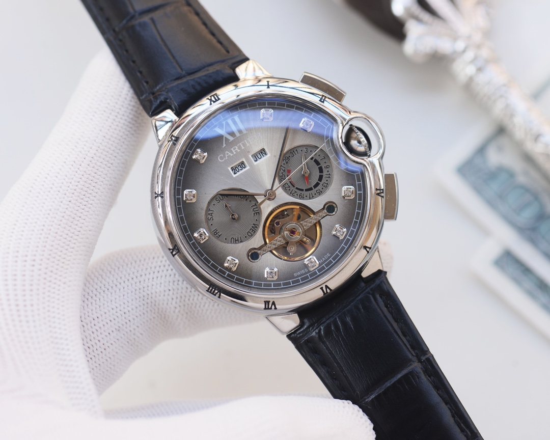 Cartier Black Silver Dial Strap Watch — hero