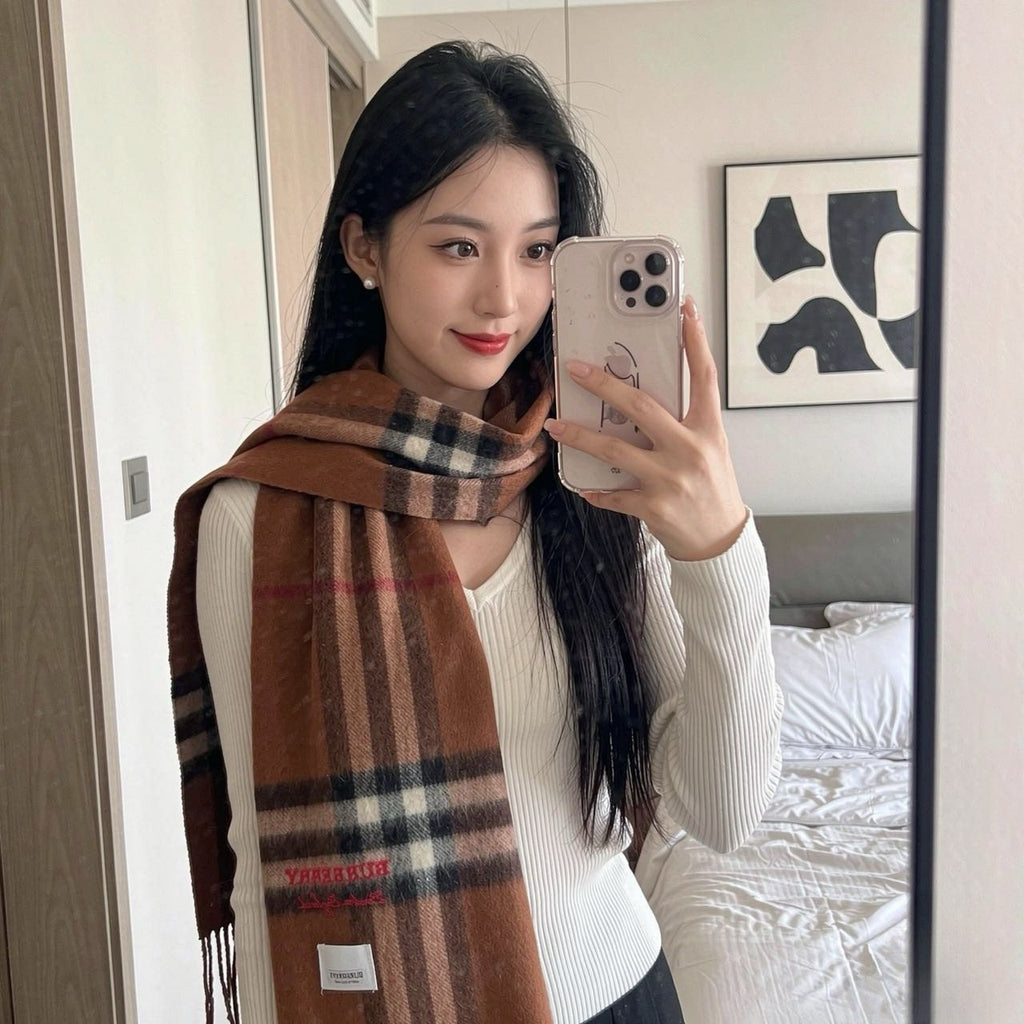 Burberry Brown Plaid Fringed Scarf — hero
