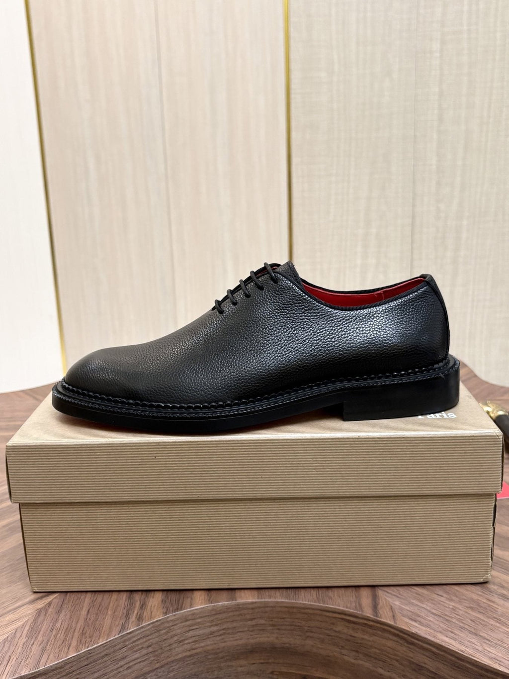 Black Lace-Up Dress Shoes with Red Lining — side