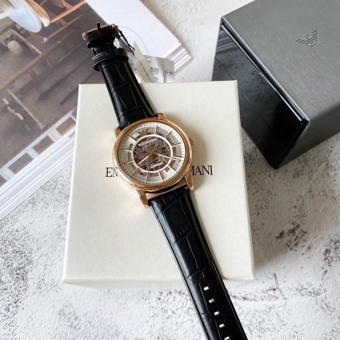 EMPORIO ARMANI Rose Gold Skeleton Watch — front
