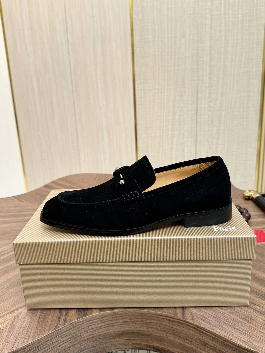 Christian Louboutin Black Metal-Accent Slip-On Loafers — side