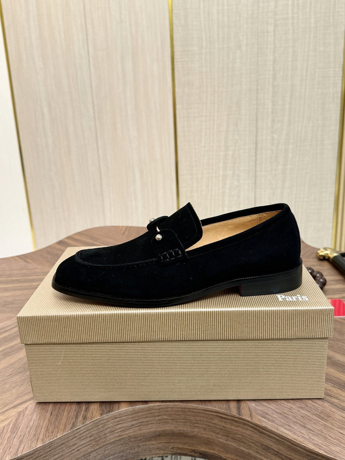 Christian Louboutin Black Metal-Accent Slip-On Loafers — side