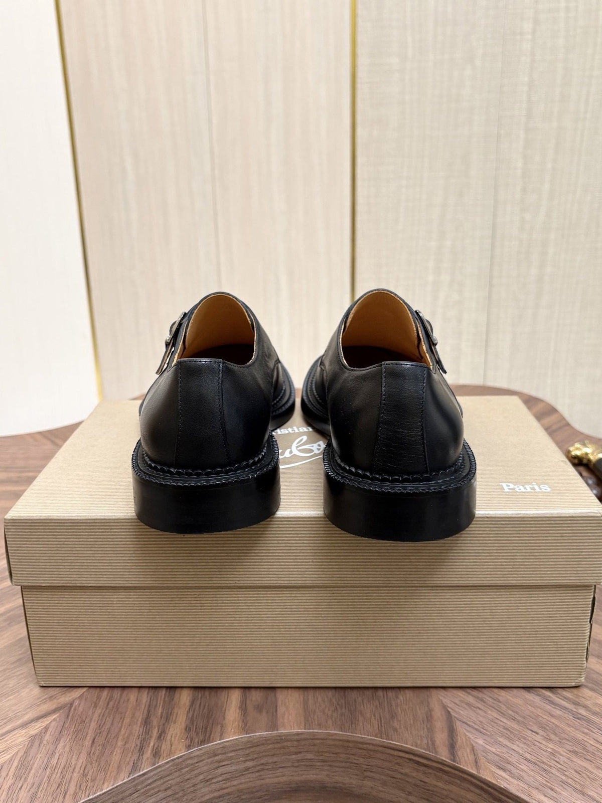 Black Buckle-Strap Slip-On Dress Shoes — back