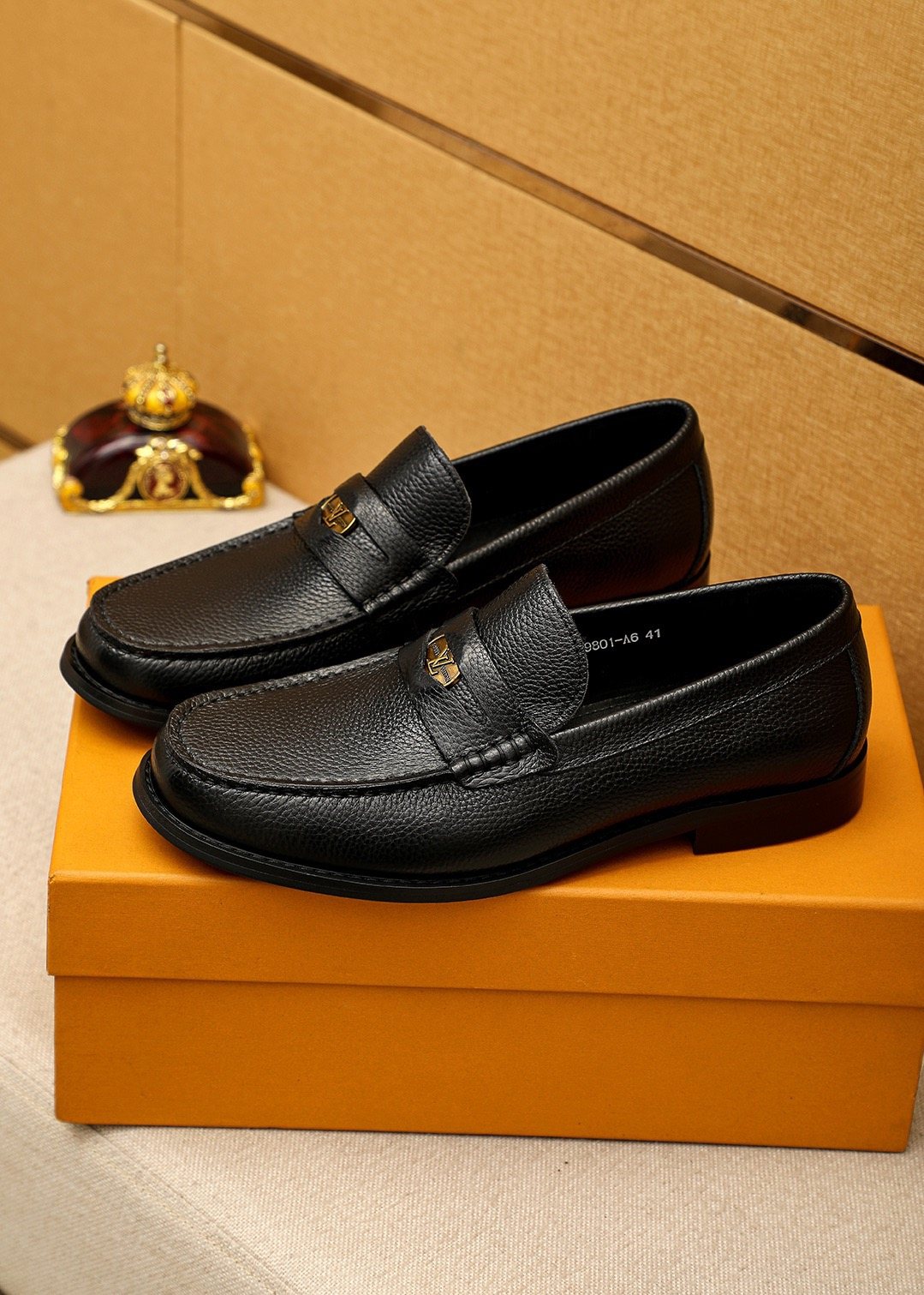 Louis Vuitton Black Pebbled Leather Loafers — front
