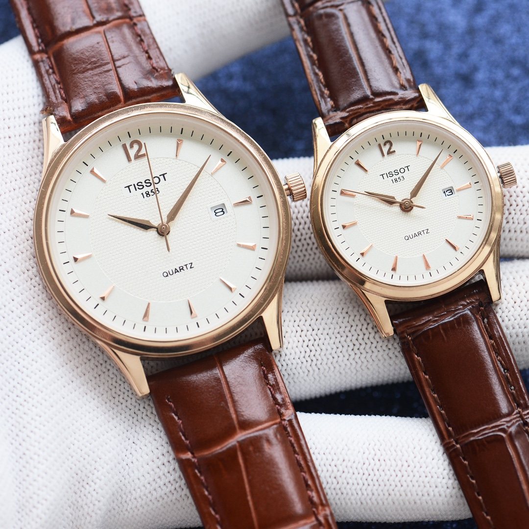 Tissot Brown Rose Gold White Dial Strap Couple Watch Set — hero