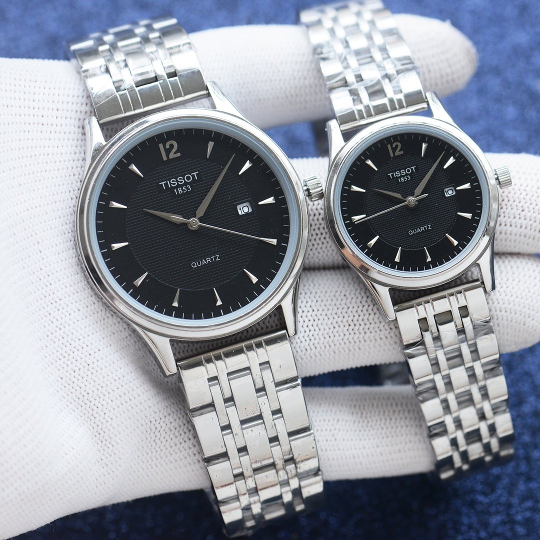 Tissot Silver Black Dial Bracelet Couple Watch Set — hero