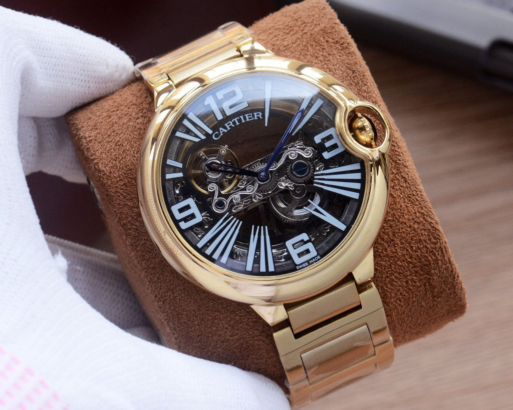 Cartier Gold Black Silver Dial Bracelet Watch — hero