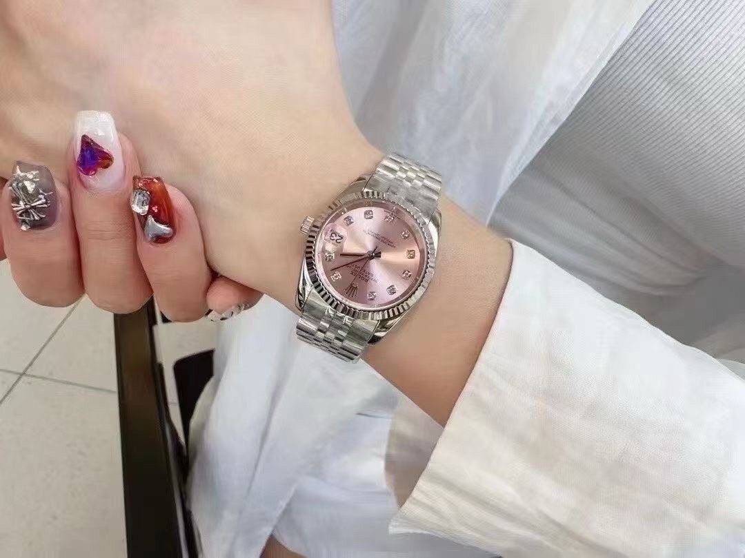 Rolex Pink Dial Metal Bracelet Watch — model