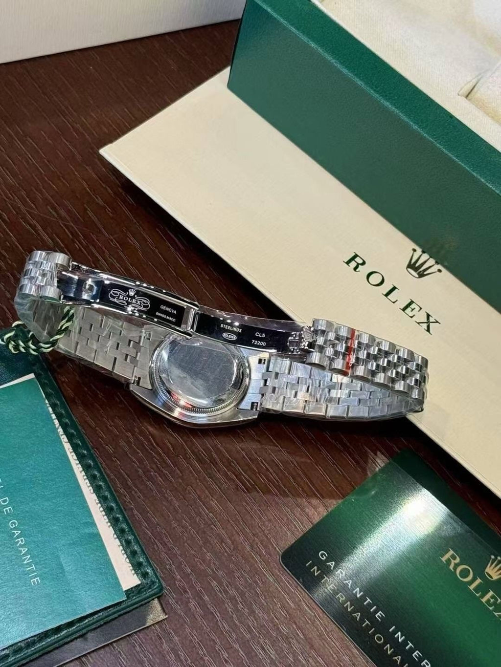 Rolex Pink Dial Metal Bracelet Watch — back