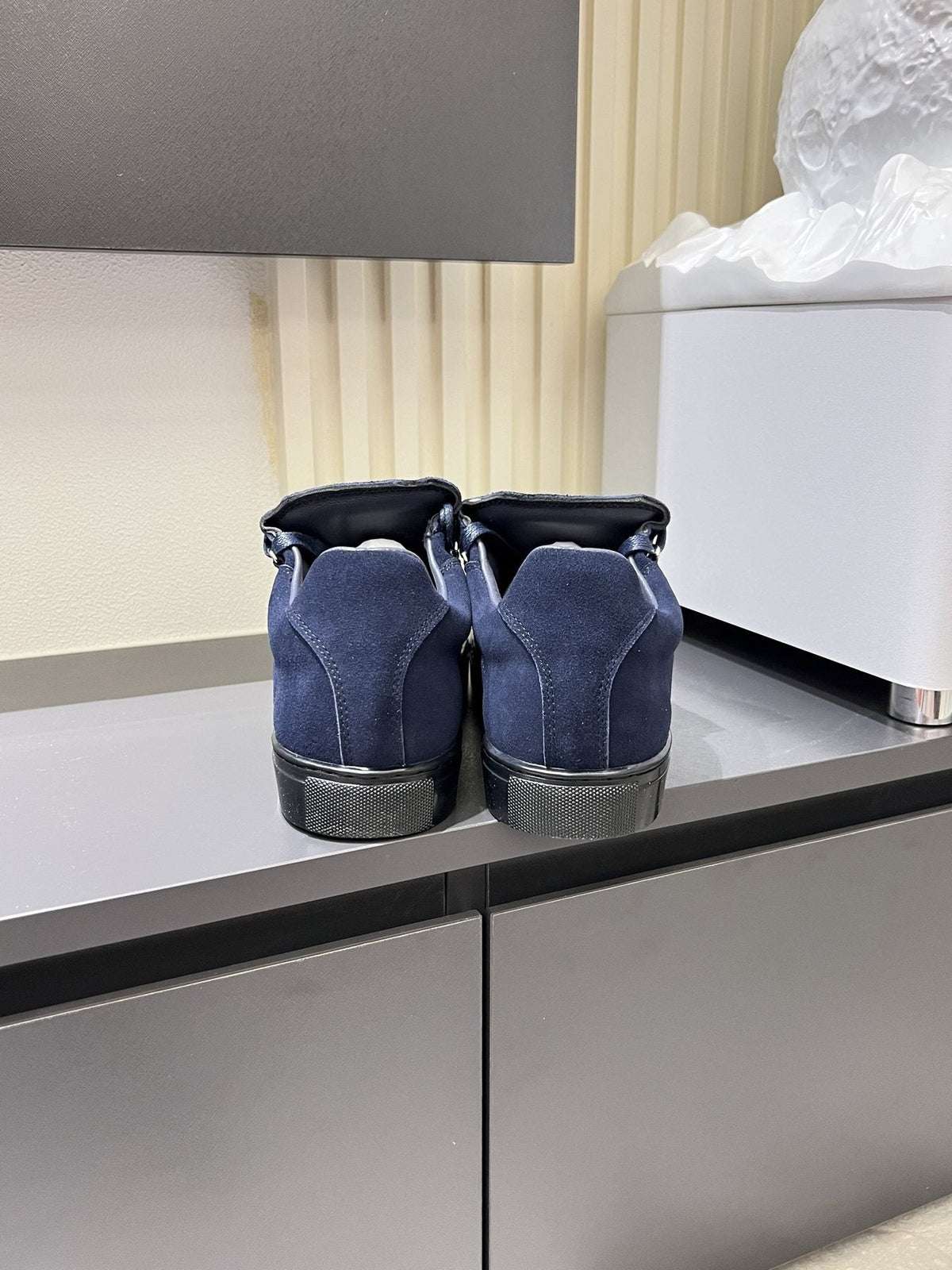 Balenciaga Navy Blue Textured Low-Top Sneakers — back