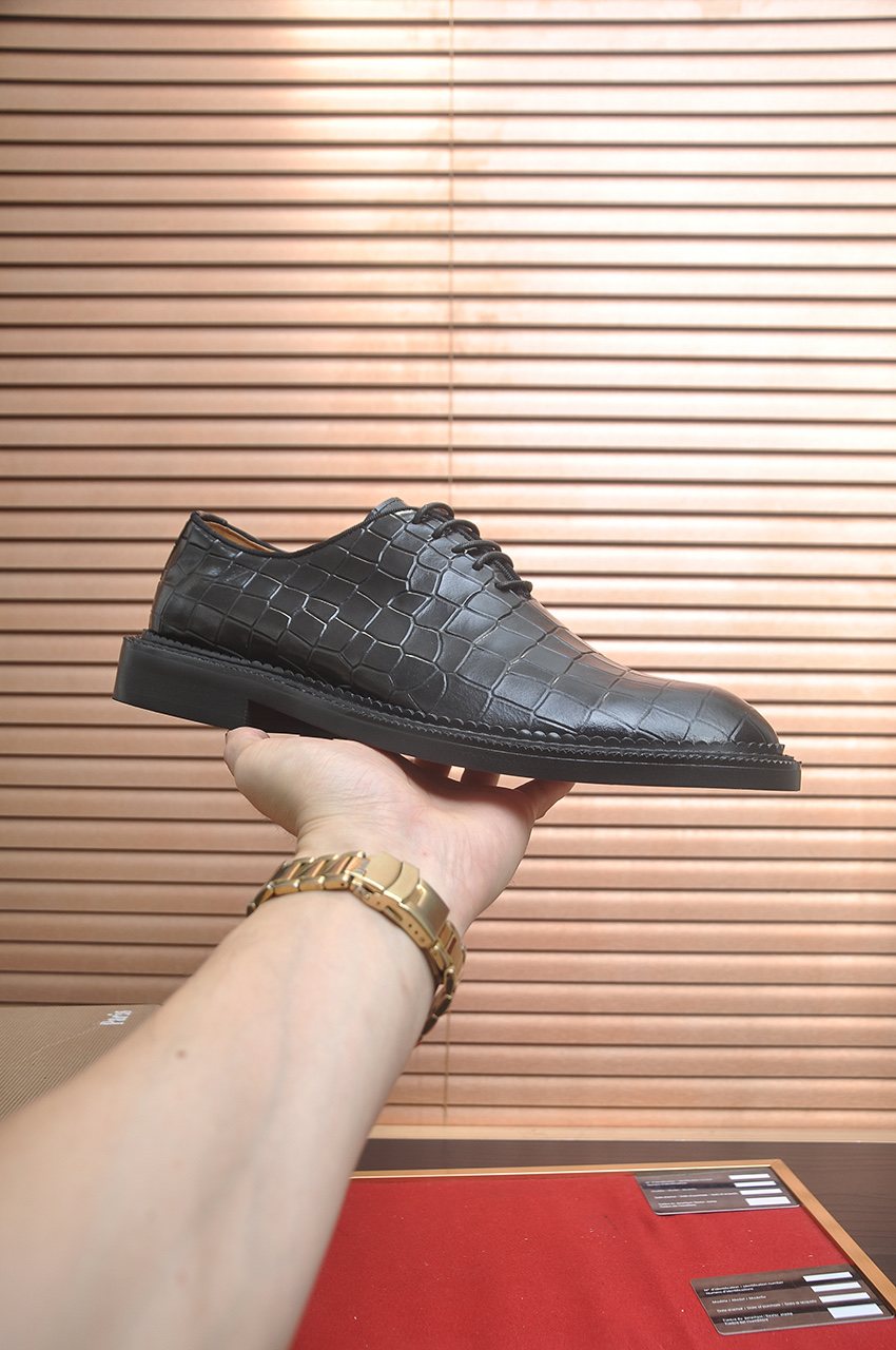Christian Louboutin Black Embossed Lace-Up Dress Shoes — model