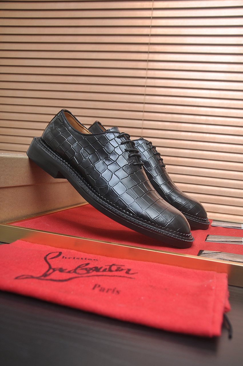 Christian Louboutin Black Embossed Lace-Up Dress Shoes — side