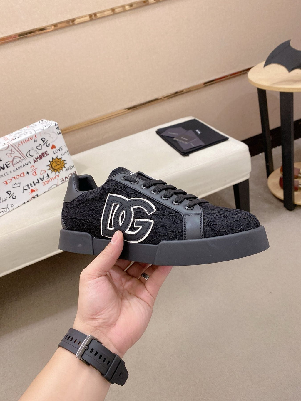 Dolce & Gabbana Black Logo Low-Top Sneakers — side